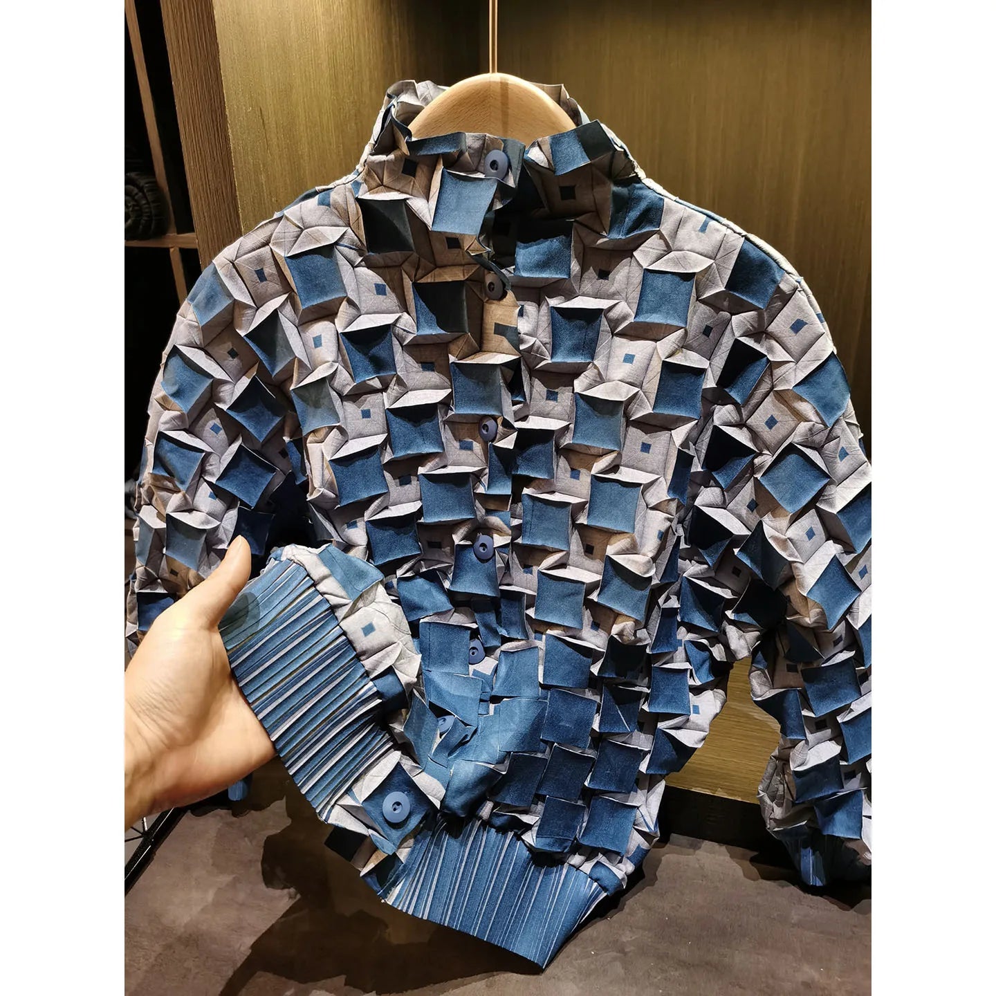 3D Pleated Color-Block Jacket