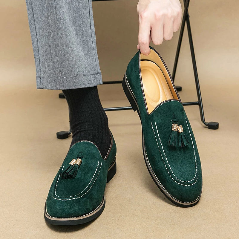 Stitches Suede Round Toe Loafers