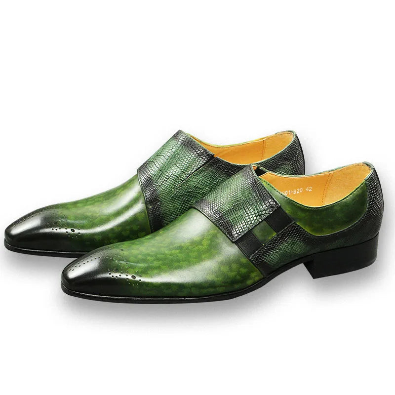 Emerald Green Leather Monk Strap Loafers