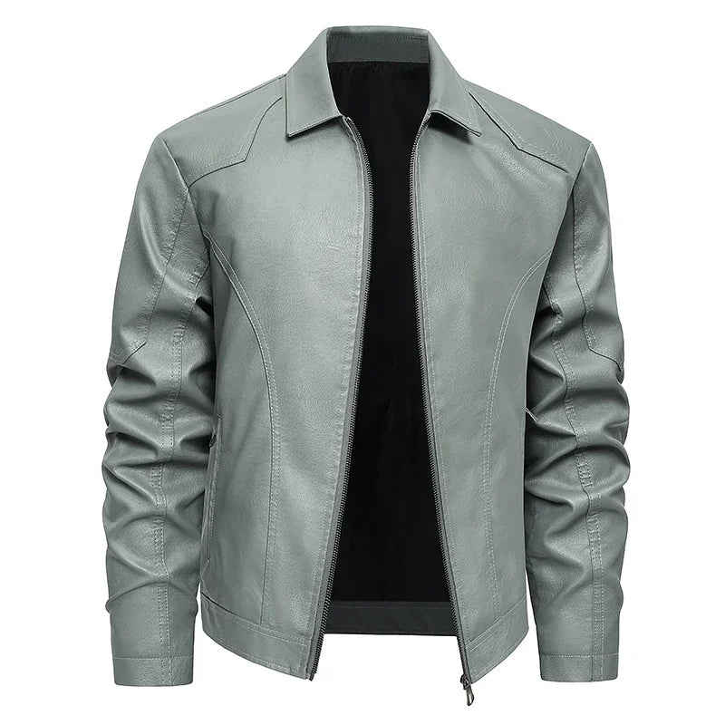 Solid Moto Biker Turn Down Collar Jacket