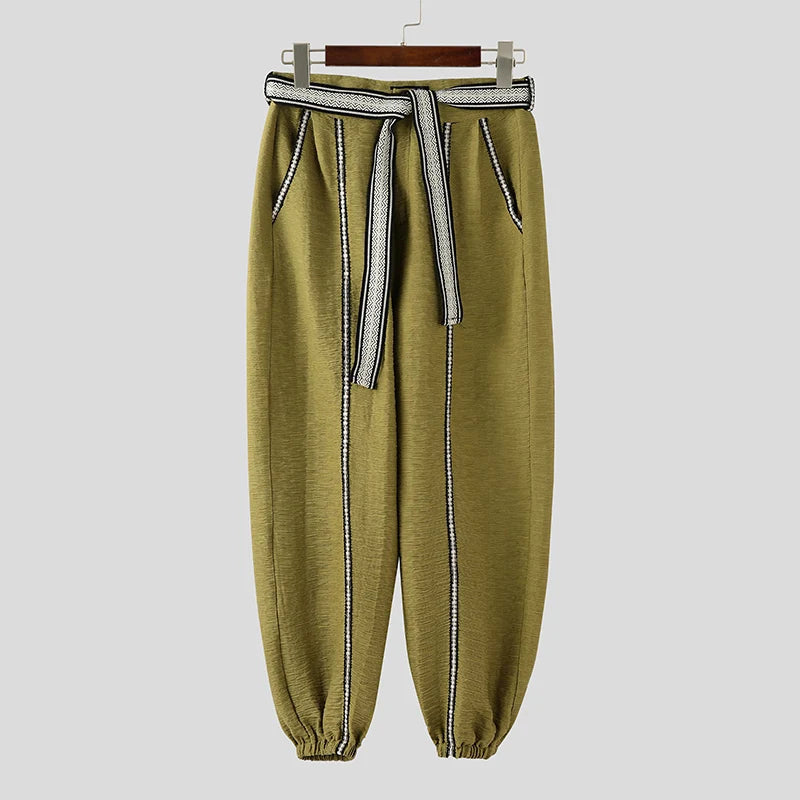 Patchwork Lace Up Casual Joggers Pants