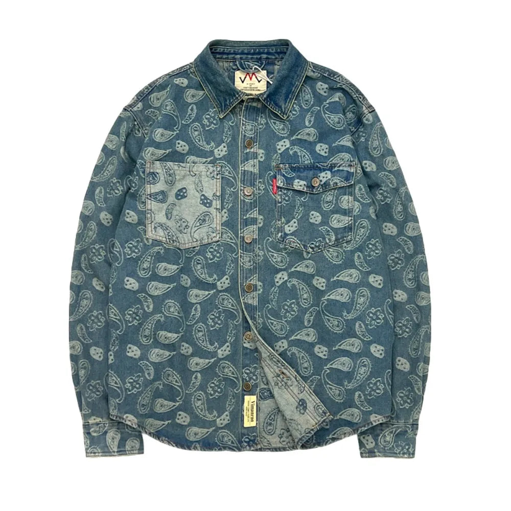 Paisley Pattern Retro Men's Denim Shirt