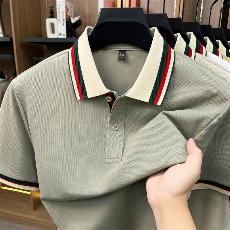 Stripes Color Blocked Lapel Polo Shirt