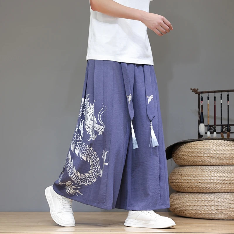 Dragon Printing Loose Wide Leg Pants
