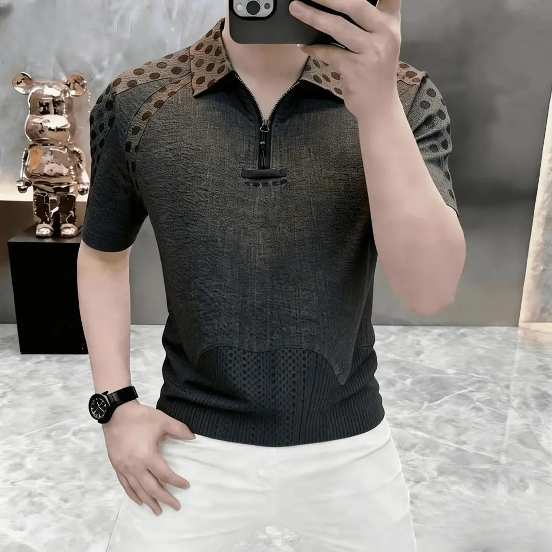 Polka Dot Stitching Men's Polo Shirt