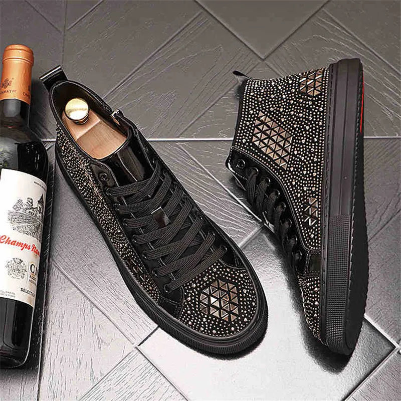 Lace-Up Charm Rhinestones Platform Sneakers