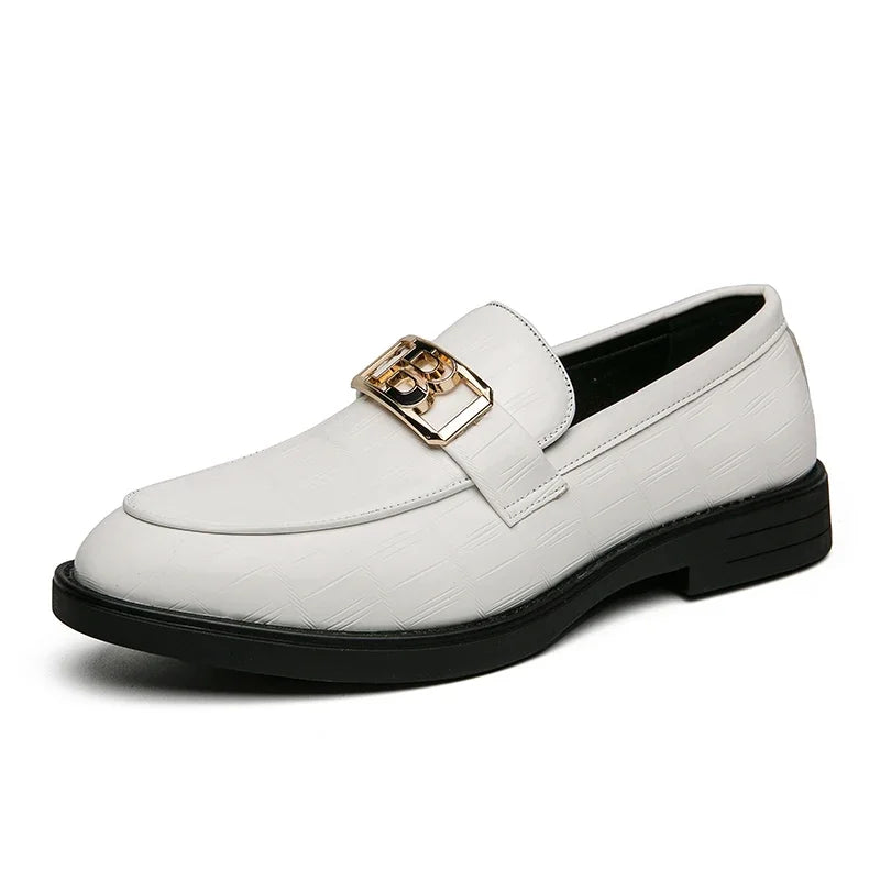 B Letter Appliques Crocs Skin Loafers