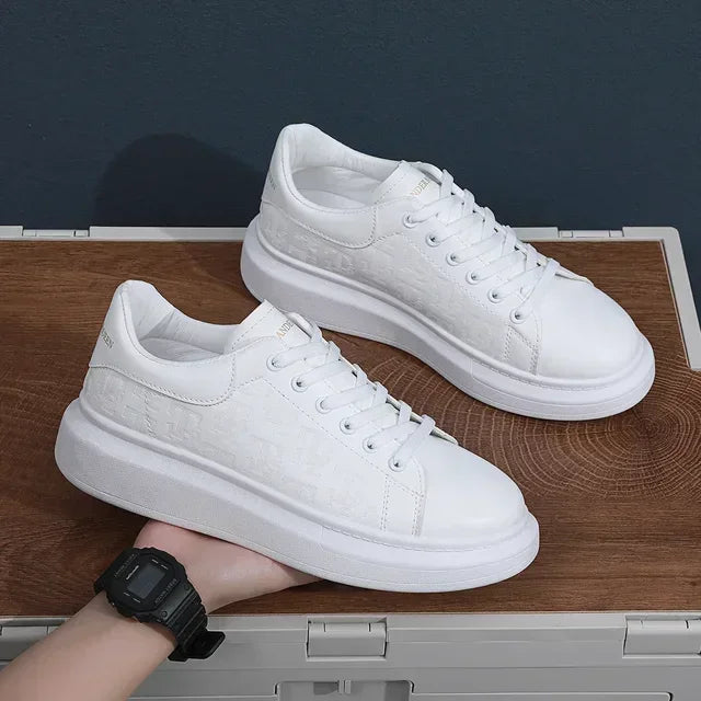 Embossed Pattern Casual Leather Sneakers