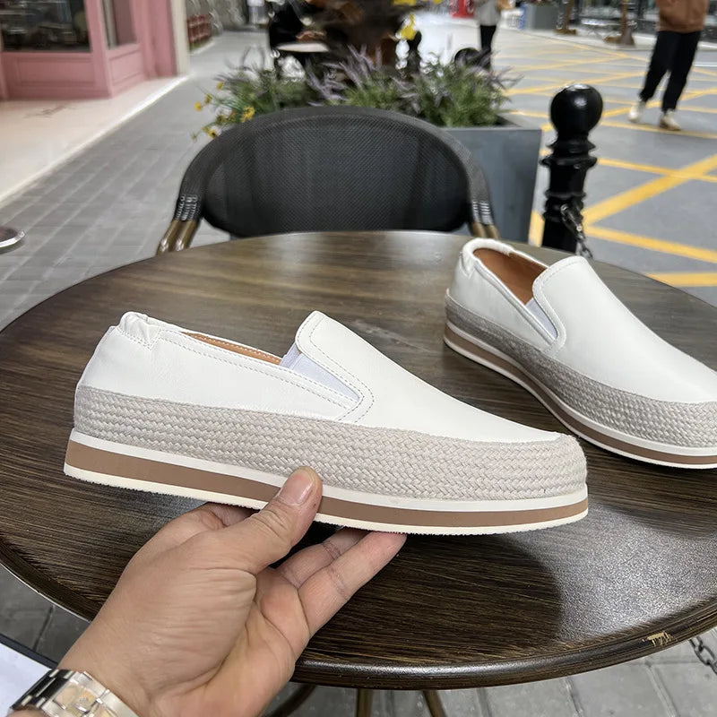 Solid Platform Leather Slip-On Sneakers