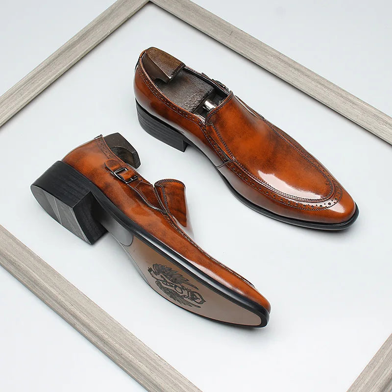 Polished Leather Pointed Toe Design Loafers