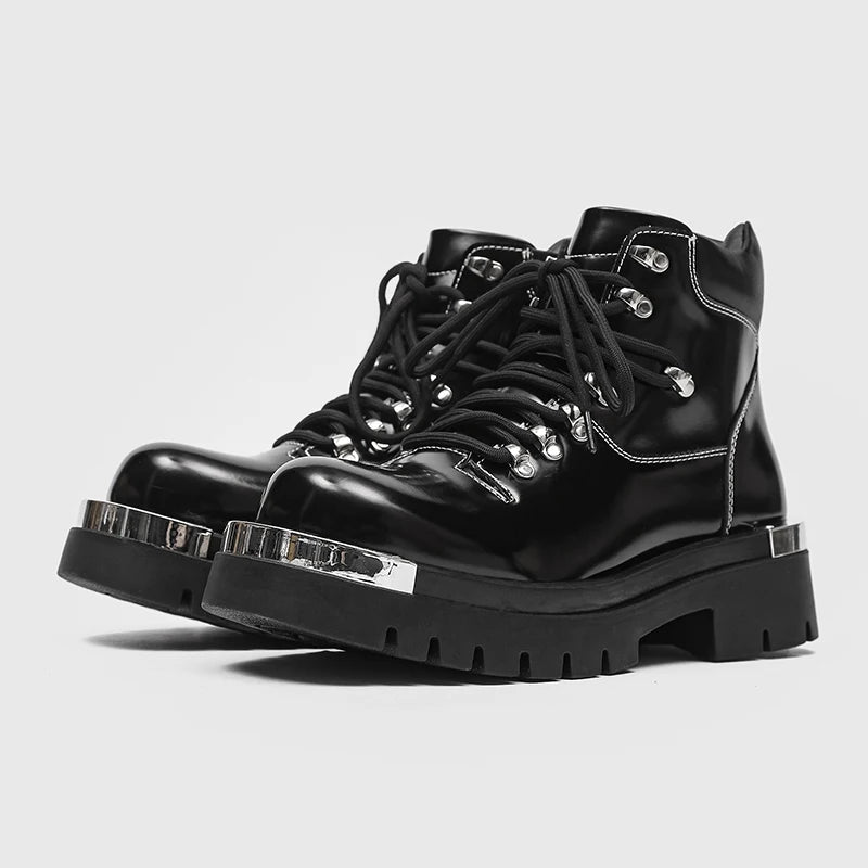 Shiny Black Leather Lace Up Boots FanFreakz