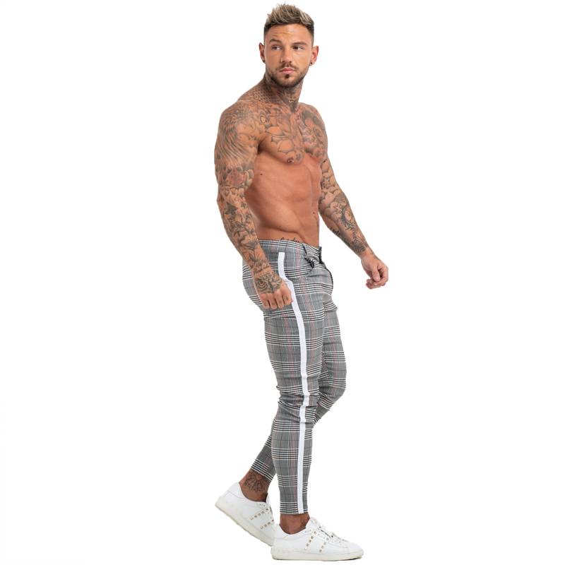 Skinny Plaid Comfy Stretch Slim Fit Style Hommes Pantalons 