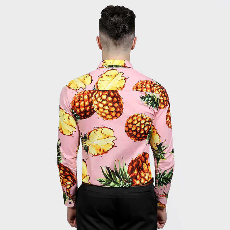 Pineapple Print Men Slim Fit Long Sleeves Shirt - FanFreakz