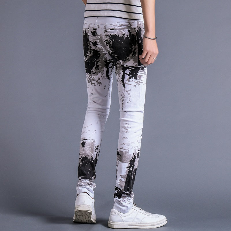 Dirty black Oil Splash Print Art Men Slim Fit Skinny Jeans - FanFreakz