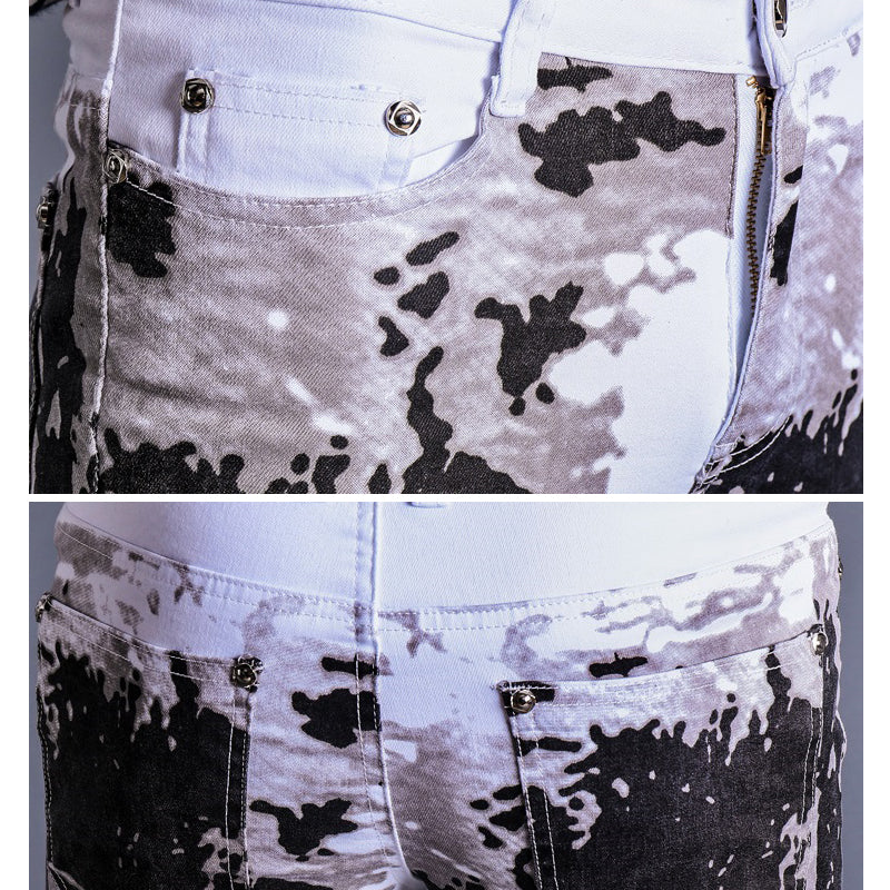Dirty black Oil Splash Print Art Men Slim Fit Skinny Jeans - FanFreakz