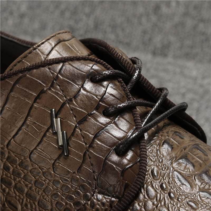 Coffee Shade Crocodile Pattern Men Formal Shoes - FanFreakz