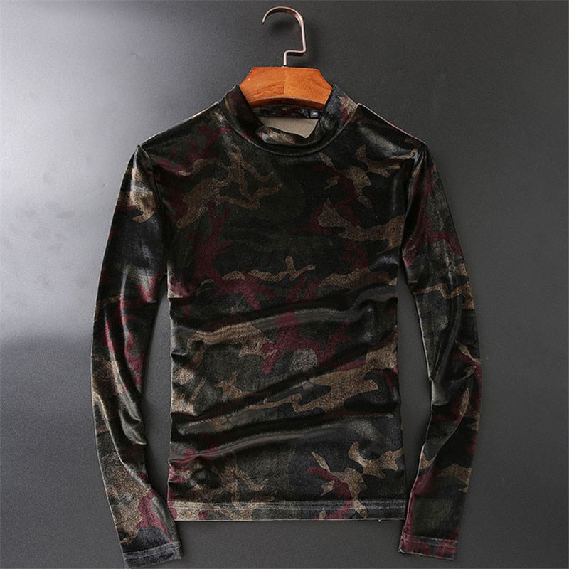 Camouflage Velour Men Turtleneck Sweater - FanFreakz