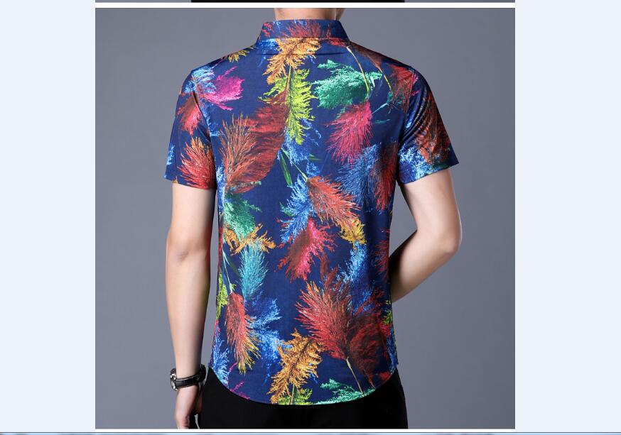 Colorful Abstract Print Men Short Sleeves Slim Fit Shirt - FanFreakz