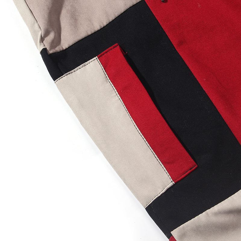 Men's Joggers Streetwear Color Block Patchwork Cargo Pants Corduroy Trousers