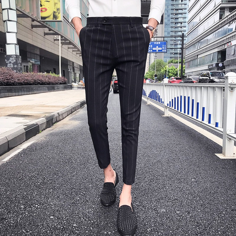 Mens Striped Slim Fit Suit Pants - Men's Clothing - Temu