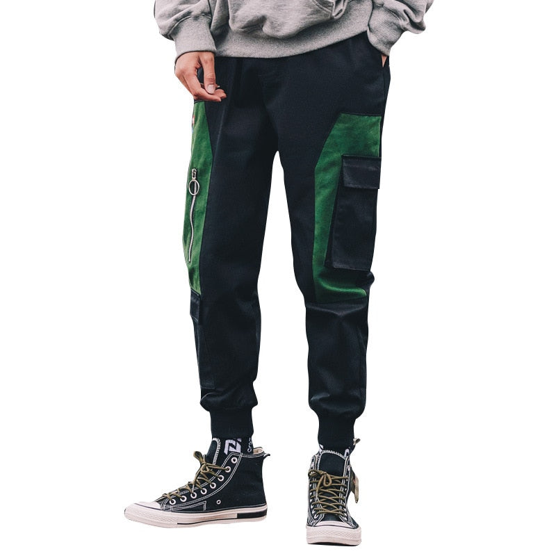 Black Green Patched Pocket Streetwear Style Men Pants - FanFreakz