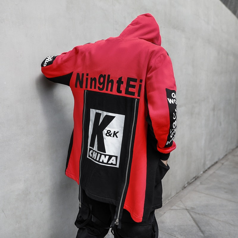 Chaqueta con capucha extragrande estilo Hip Hop Colorblock para hombre
