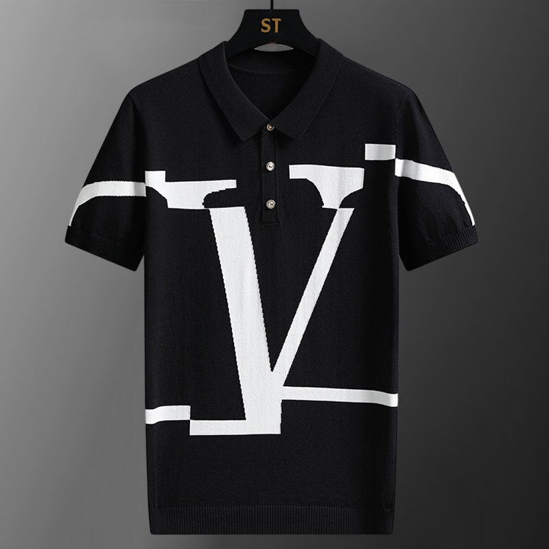 Casual Knitted Contras Letter Polo Shirt – FanFreakz