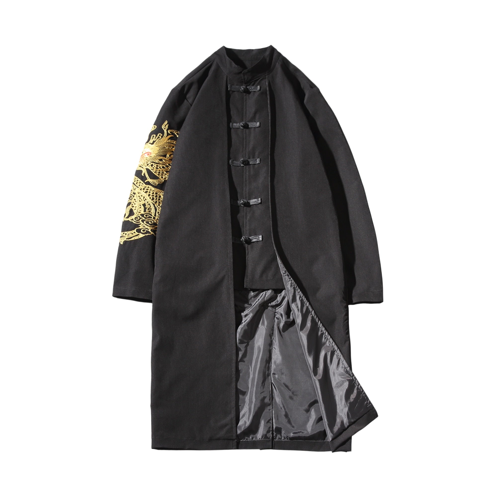 Chinese Coat Rope Chinese Dragon Gold Embroidery Long Coat – FanFreakz