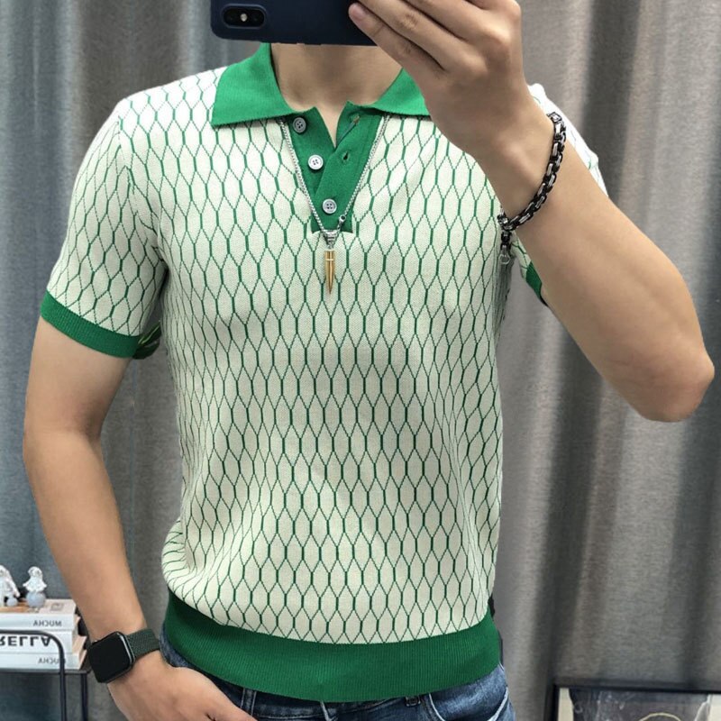2023 Men Breathable High Quality Short Sleeve Knitted Polo Shirt