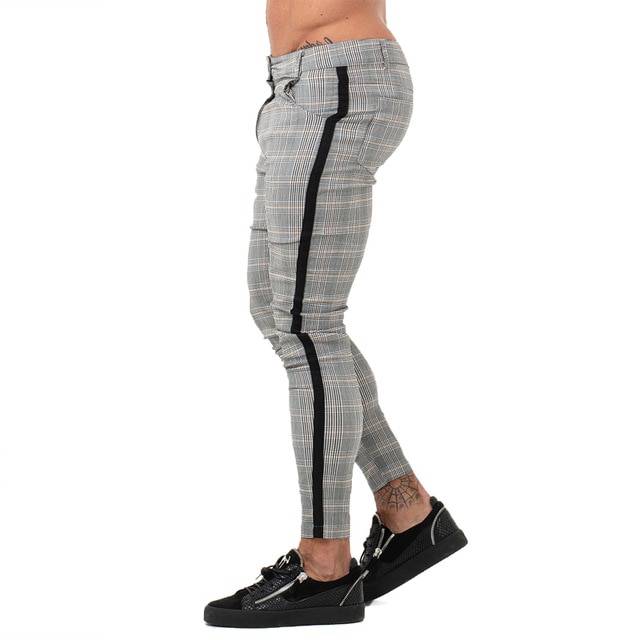 Skinny Plaid Comfy Stretch Slim Fit Style Hommes Pantalons 