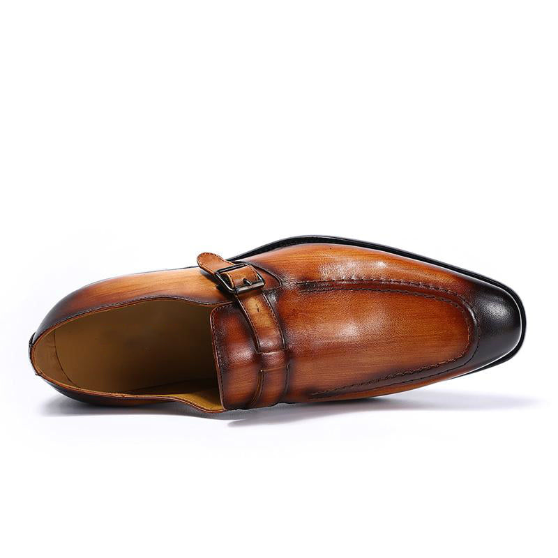 Elegant Handmade Pointed Toe Brown Leather Buckle Strap Men Loafer Shoes - FanFreakz