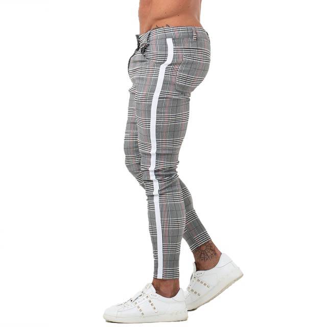 Skinny Plaid Comfy Stretch Slim Fit Style Hommes Pantalons 