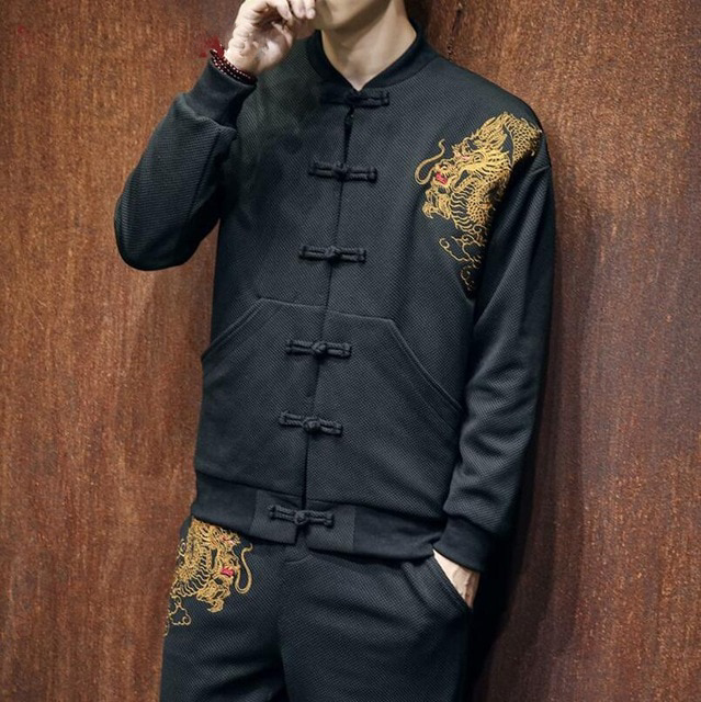 Black with Embroidery Chinese Style Men Jacket - FanFreakz