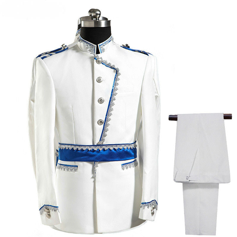 White and Blue Three Pieces Set Royal Court Costume Men Suits – FanFreakz