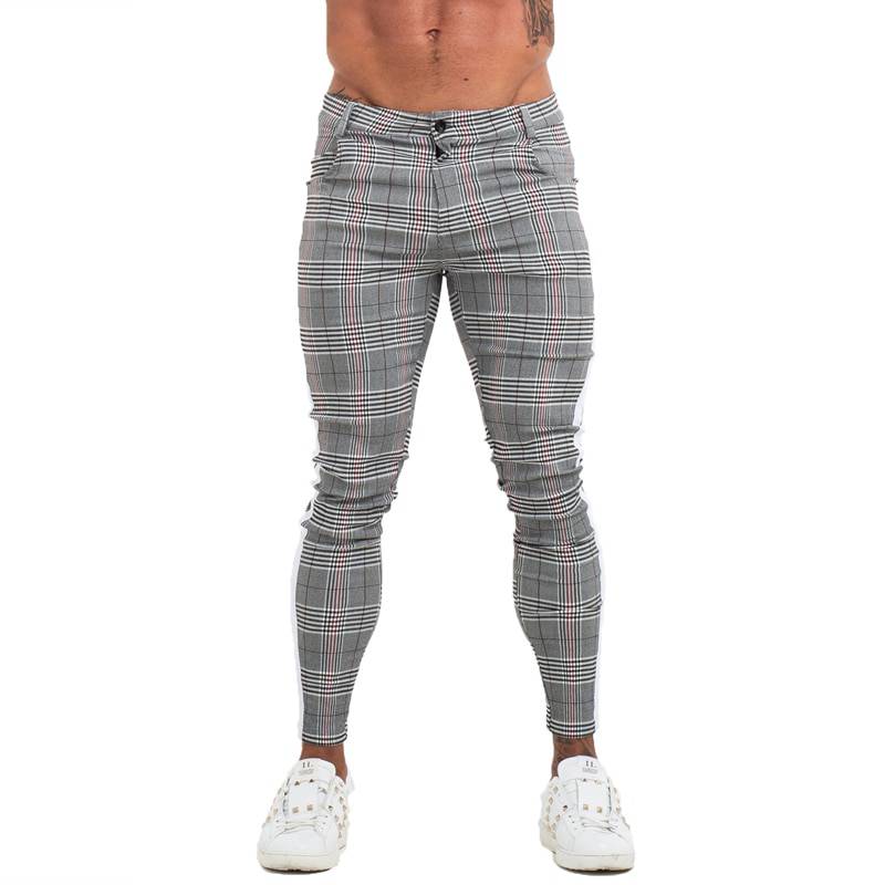 Skinny Plaid Comfy Stretch Slim Fit Style Hommes Pantalons 