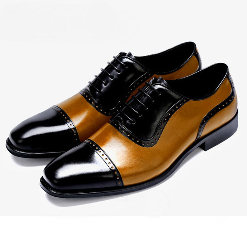 Cap Toe Lace Up Dual Tones Men Leather Oxfords Shoes - FanFreakz