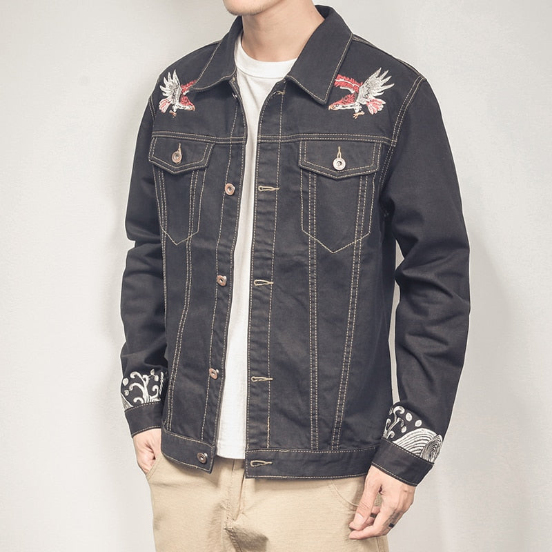 Mens Denim Leather Jacket, Size: M-XL