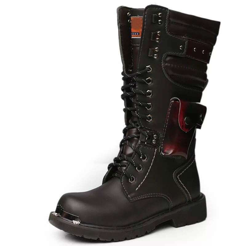 Black Lace Up Military Style Men High Boots - FanFreakz