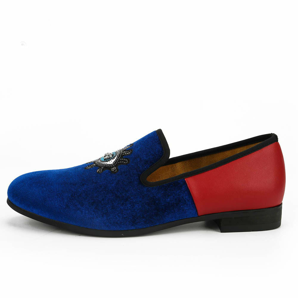 Blue Eyes Shape Sequin Detail Men Velvet Loafers Shoes - FanFreakz