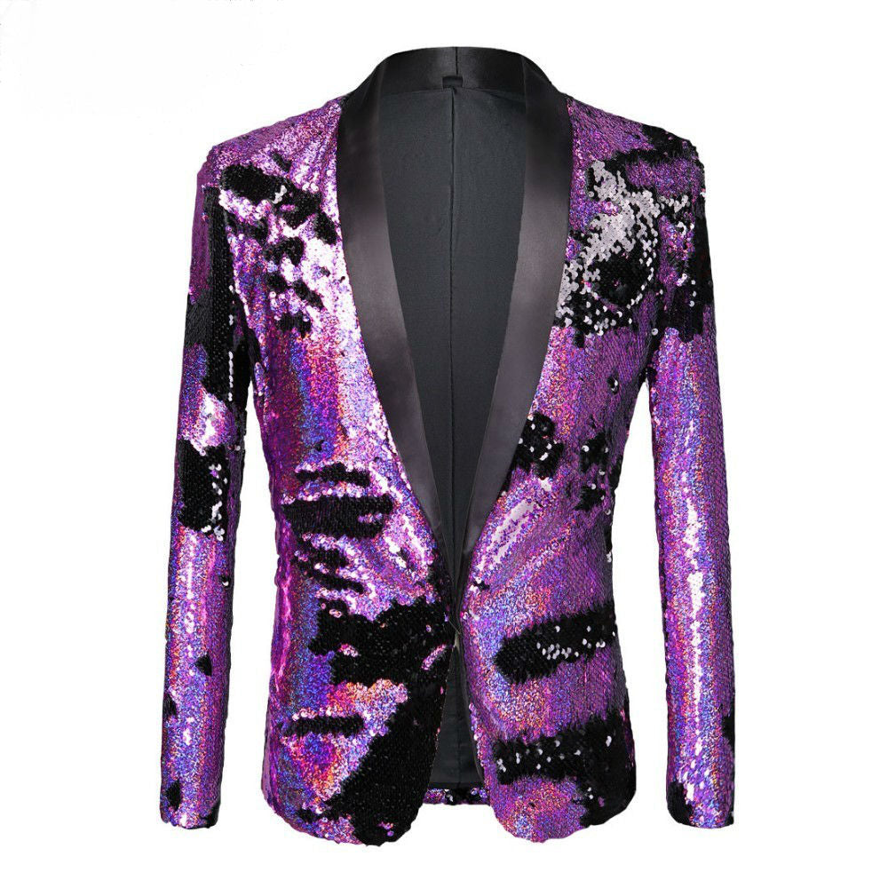 Double Tones Shining Sequins Nightclub Style Men Costume Blazer - FanFreakz