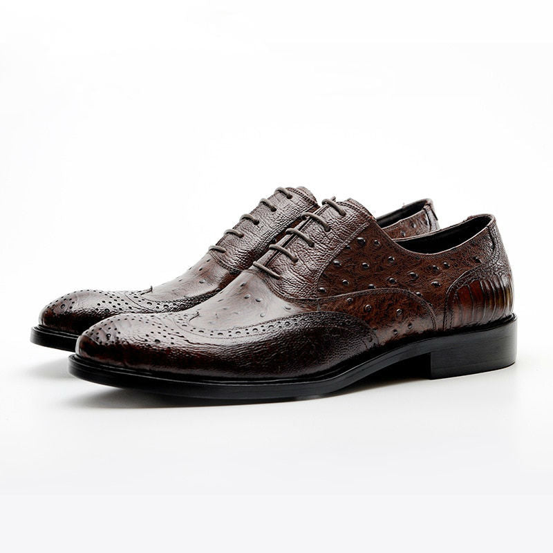 Classy Textured Ostrich Pattern Men Brogue Shoes - FanFreakz
