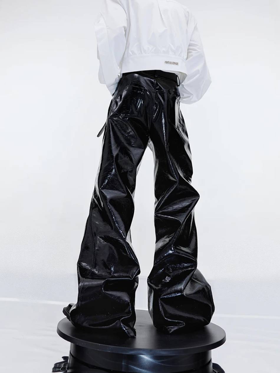 Men Zipper Crotch Trousers Shiny Metallic PVC Leather Skinny Club Pants  Leggings | eBay