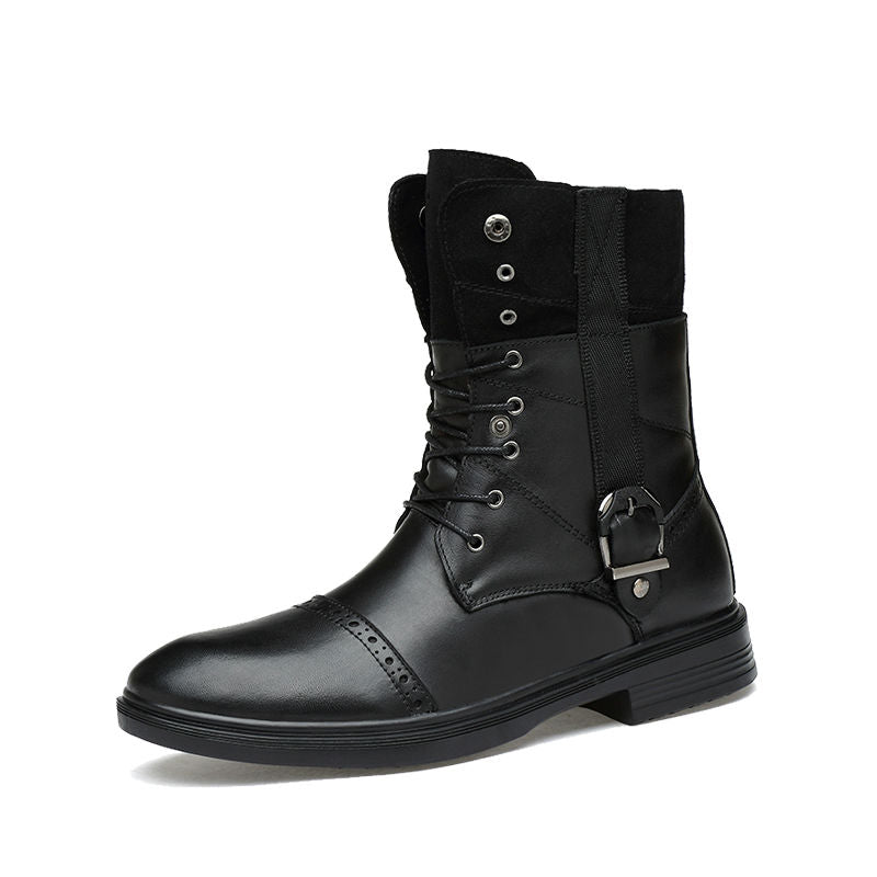 Round Toe Vertical Strap with Lace Up Detail Men Leather Boots – FanFreakz