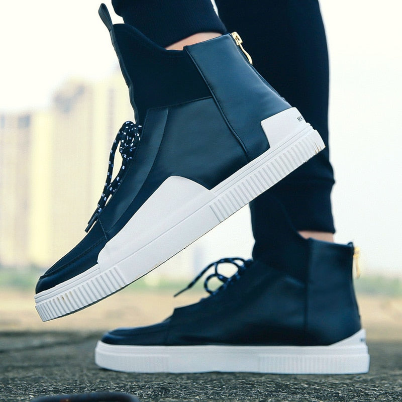 Hip Hop White Shoes For Men Winter High Top Leather Sneakers Male