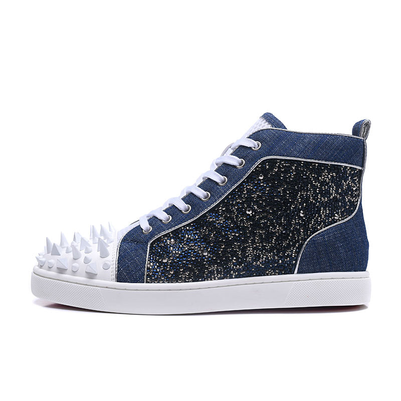 High Top Blue White Spike Toe Lace Up Casual Style Men Sneaker – FanFreakz