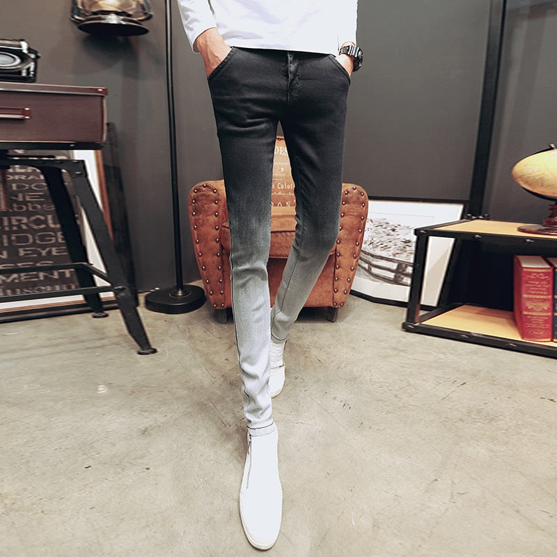 Black Gradient Color Slim Fit Men Skinny Jeans - FanFreakz