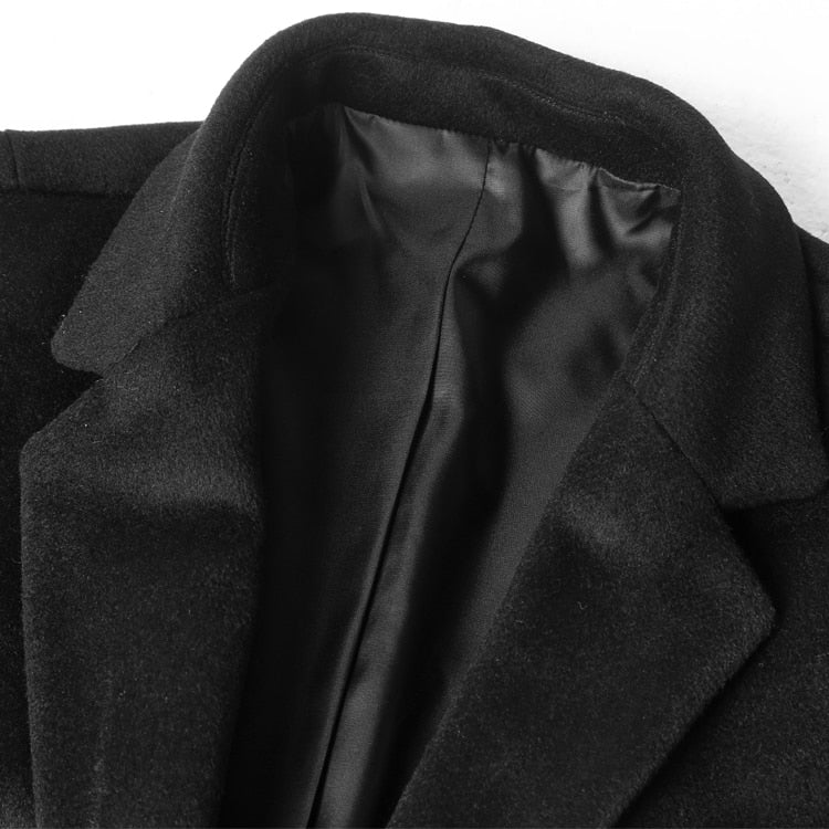 Bold Black British Style Black Long Cashmere Woolen Men Overcoat - FanFreakz