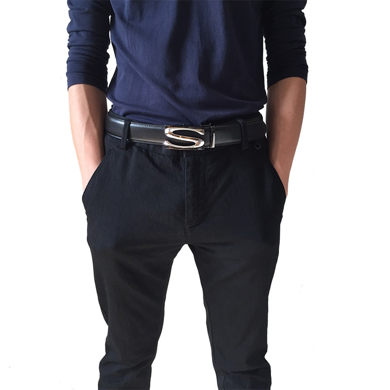 Ceinture automatique pour hommes avec boucle en métal et motif en S 