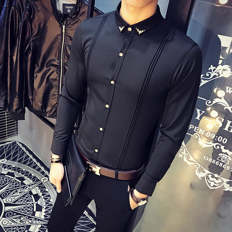Collar Small Detail Men Tuxedo Style Slim Fit Shirt - FanFreakz