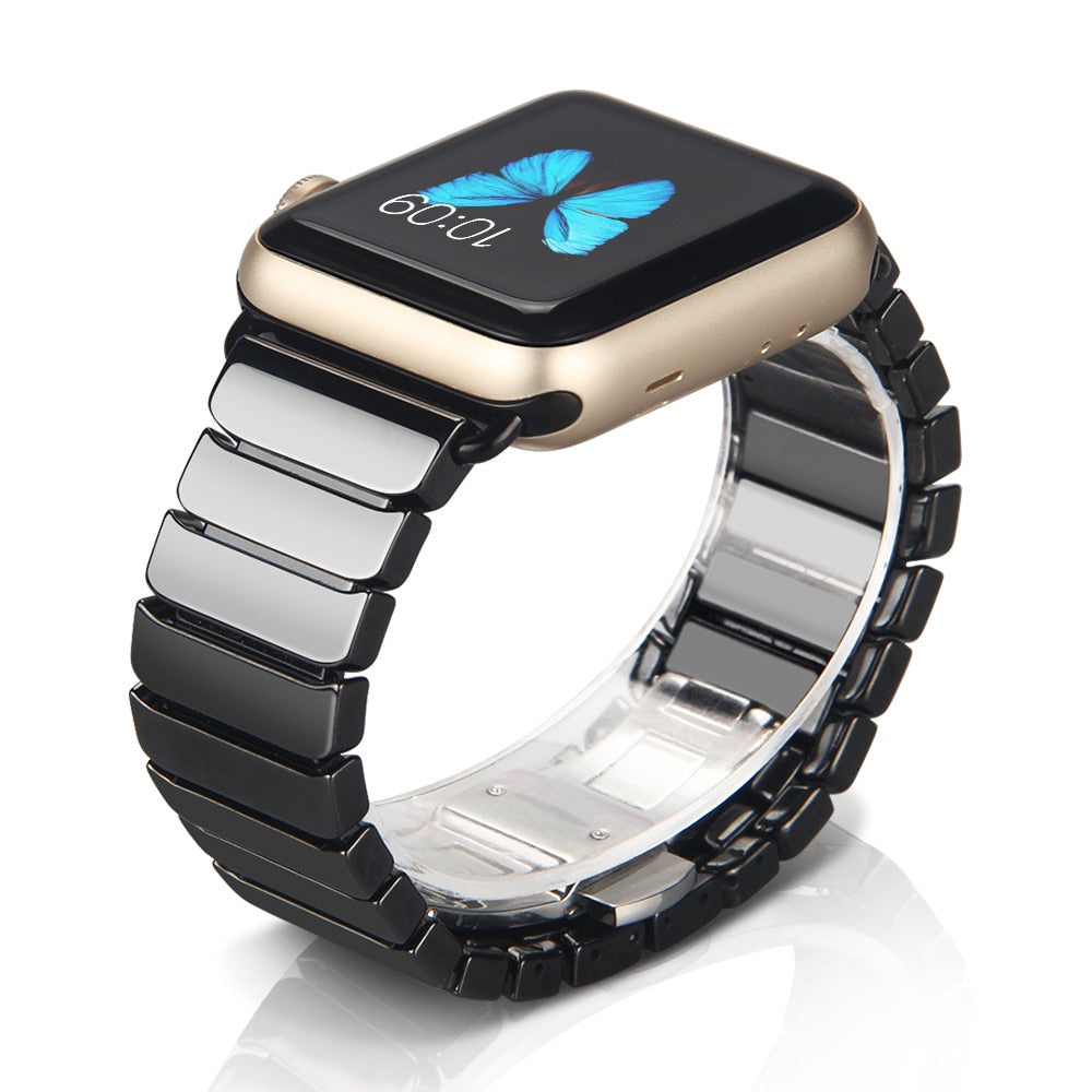 Bracelet en céramique de style lien Apple Watch Band avec fermeture papillon 